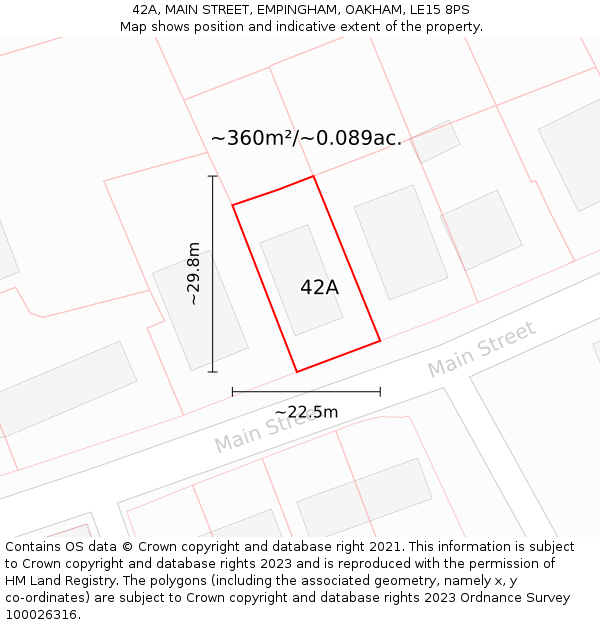 42A, MAIN STREET, EMPINGHAM, OAKHAM, LE15 8PS: Plot and title map