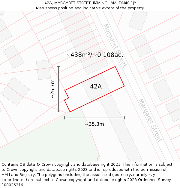 42A, MARGARET STREET, IMMINGHAM, DN40 1JY: Plot and title map