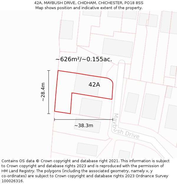 42A, MAYBUSH DRIVE, CHIDHAM, CHICHESTER, PO18 8SS: Plot and title map