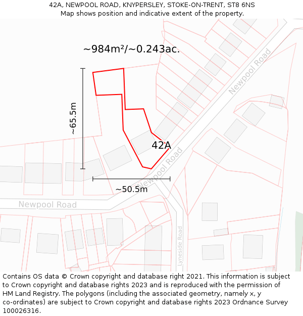 42A, NEWPOOL ROAD, KNYPERSLEY, STOKE-ON-TRENT, ST8 6NS: Plot and title map