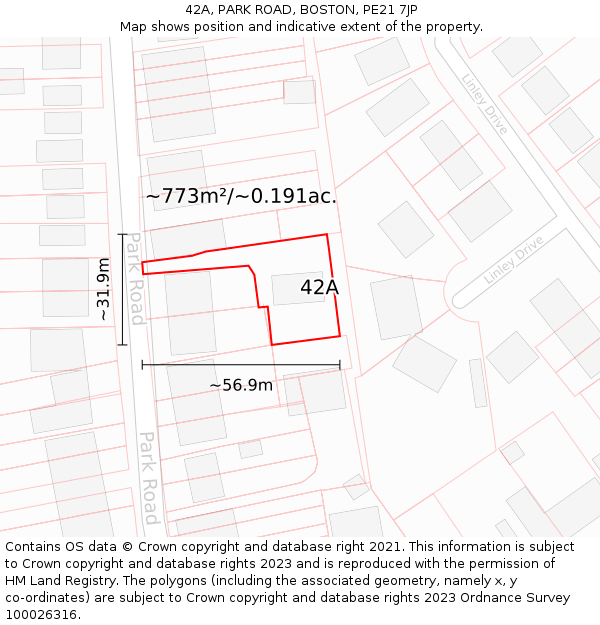 42A, PARK ROAD, BOSTON, PE21 7JP: Plot and title map