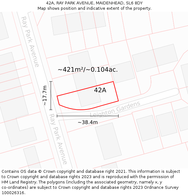 42A, RAY PARK AVENUE, MAIDENHEAD, SL6 8DY: Plot and title map