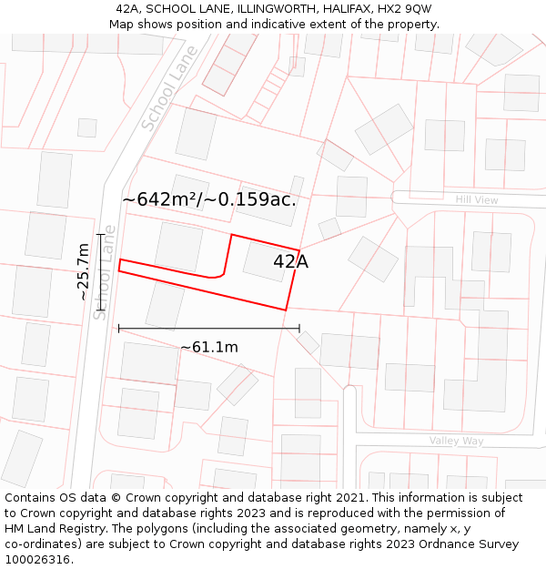 42A, SCHOOL LANE, ILLINGWORTH, HALIFAX, HX2 9QW: Plot and title map