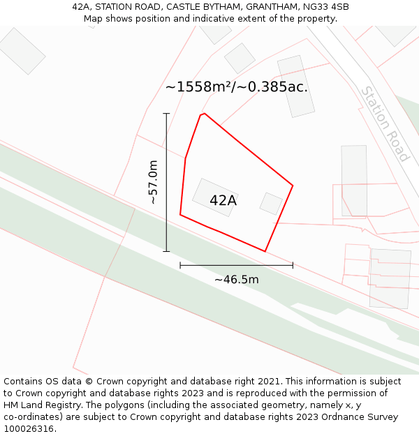 42A, STATION ROAD, CASTLE BYTHAM, GRANTHAM, NG33 4SB: Plot and title map