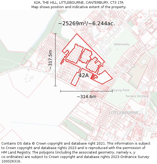 42A, THE HILL, LITTLEBOURNE, CANTERBURY, CT3 1TA: Plot and title map