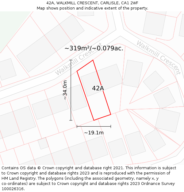 42A, WALKMILL CRESCENT, CARLISLE, CA1 2WF: Plot and title map