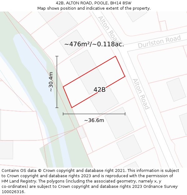 42B, ALTON ROAD, POOLE, BH14 8SW: Plot and title map