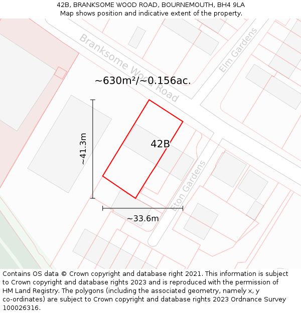 42B, BRANKSOME WOOD ROAD, BOURNEMOUTH, BH4 9LA: Plot and title map