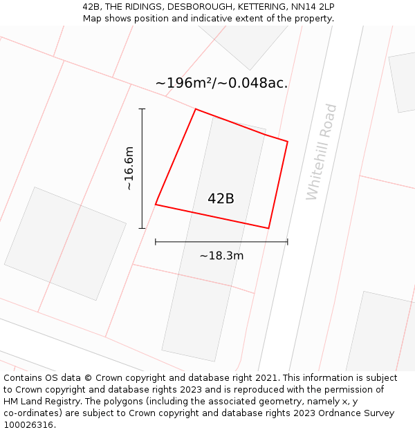 42B, THE RIDINGS, DESBOROUGH, KETTERING, NN14 2LP: Plot and title map