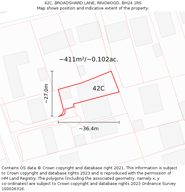 42C, BROADSHARD LANE, RINGWOOD, BH24 1RS: Plot and title map