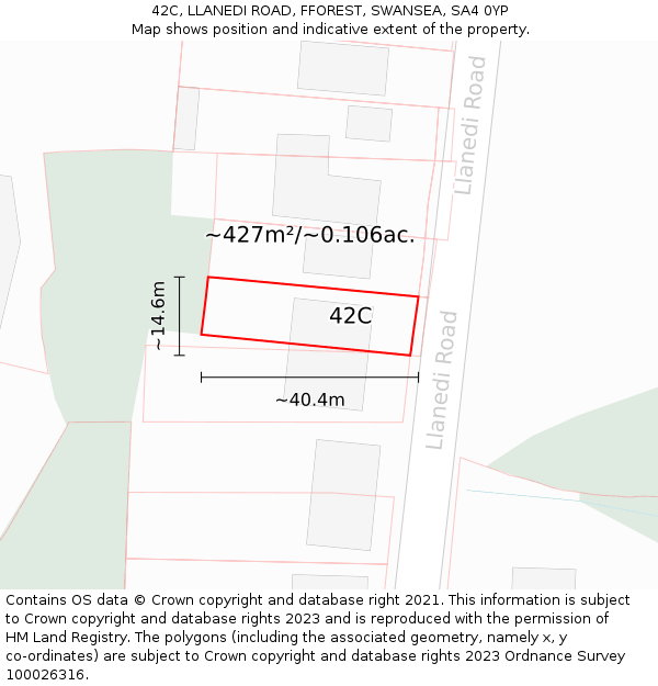 42C, LLANEDI ROAD, FFOREST, SWANSEA, SA4 0YP: Plot and title map