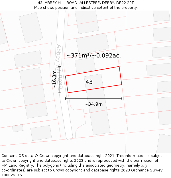 43, ABBEY HILL ROAD, ALLESTREE, DERBY, DE22 2PT: Plot and title map