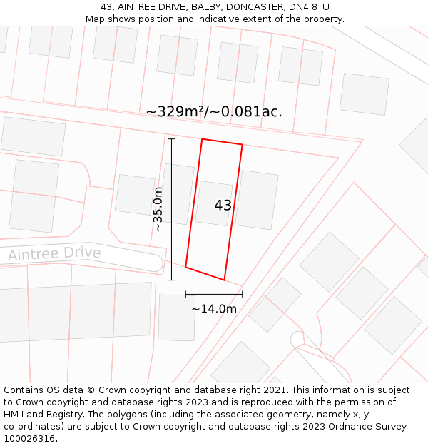 43, AINTREE DRIVE, BALBY, DONCASTER, DN4 8TU: Plot and title map