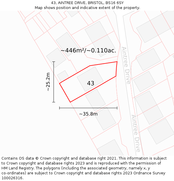 43, AINTREE DRIVE, BRISTOL, BS16 6SY: Plot and title map