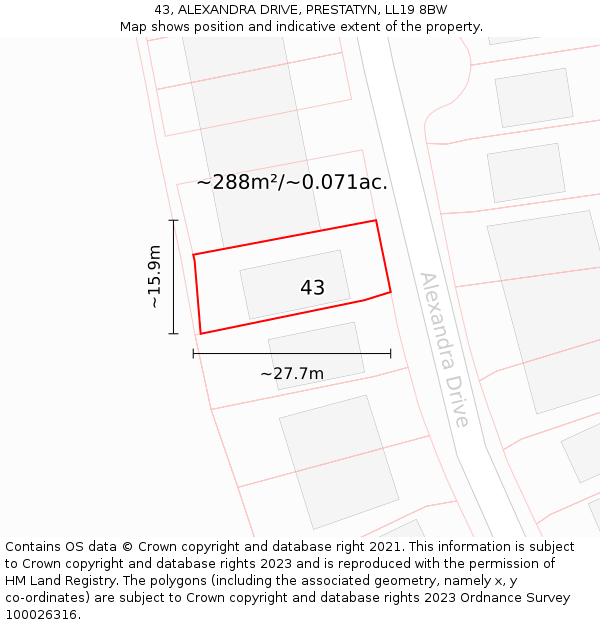 43, ALEXANDRA DRIVE, PRESTATYN, LL19 8BW: Plot and title map