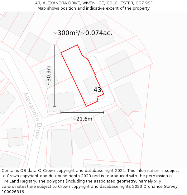 43, ALEXANDRA DRIVE, WIVENHOE, COLCHESTER, CO7 9SF: Plot and title map