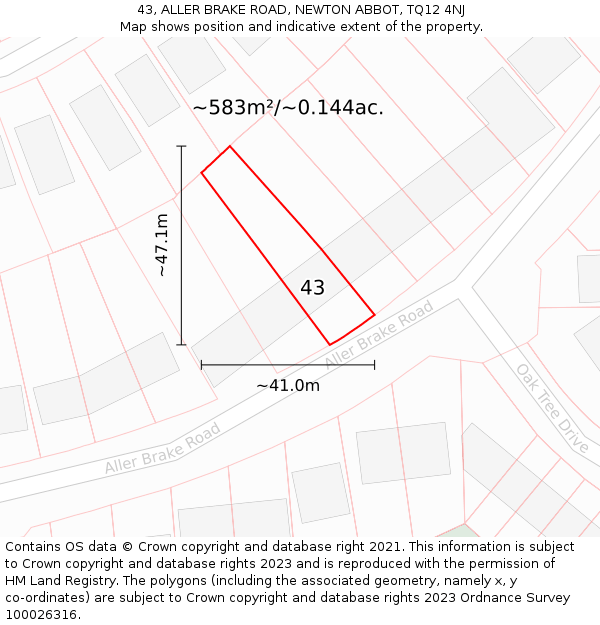 43, ALLER BRAKE ROAD, NEWTON ABBOT, TQ12 4NJ: Plot and title map