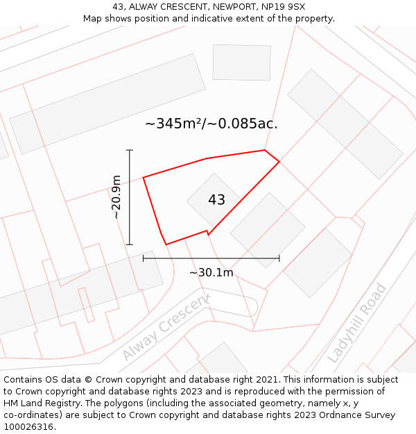 43, ALWAY CRESCENT, NEWPORT, NP19 9SX: Plot and title map