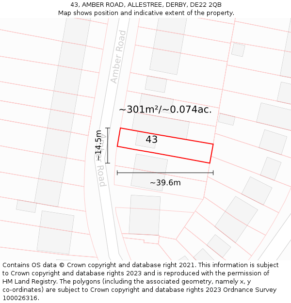 43, AMBER ROAD, ALLESTREE, DERBY, DE22 2QB: Plot and title map