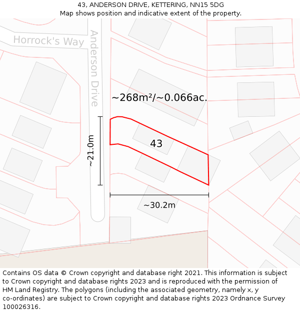 43, ANDERSON DRIVE, KETTERING, NN15 5DG: Plot and title map