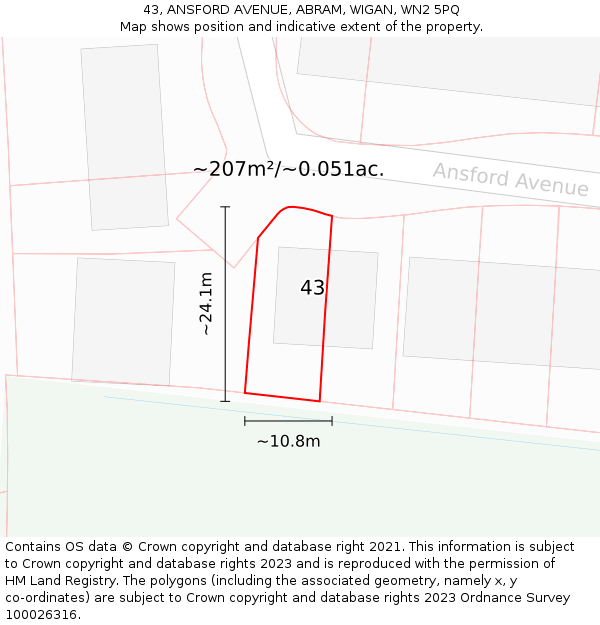 43, ANSFORD AVENUE, ABRAM, WIGAN, WN2 5PQ: Plot and title map