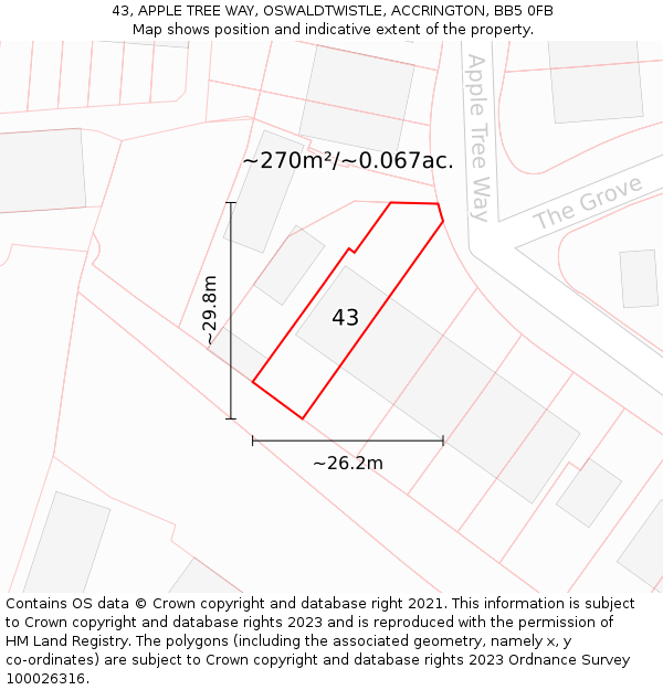 43, APPLE TREE WAY, OSWALDTWISTLE, ACCRINGTON, BB5 0FB: Plot and title map