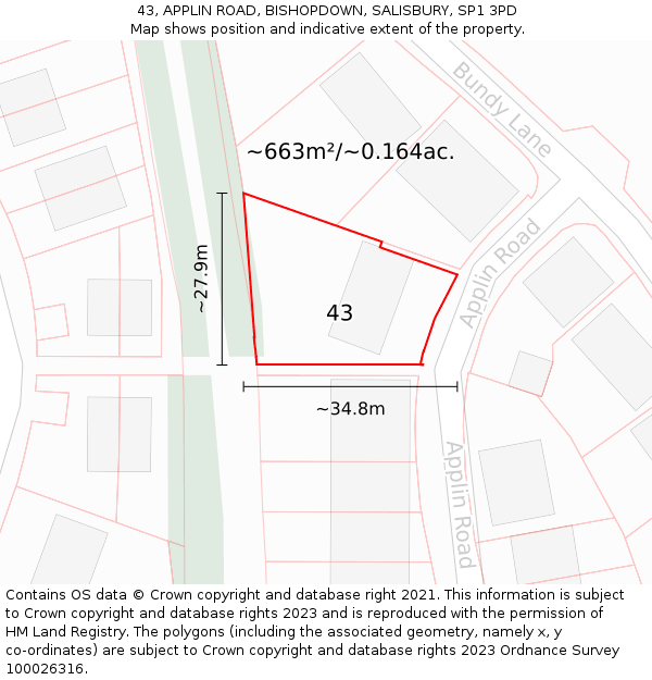 43, APPLIN ROAD, BISHOPDOWN, SALISBURY, SP1 3PD: Plot and title map