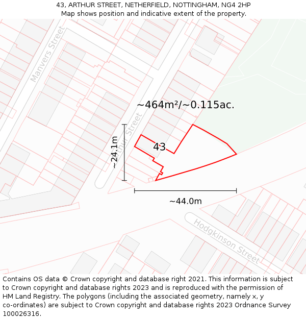 43, ARTHUR STREET, NETHERFIELD, NOTTINGHAM, NG4 2HP: Plot and title map