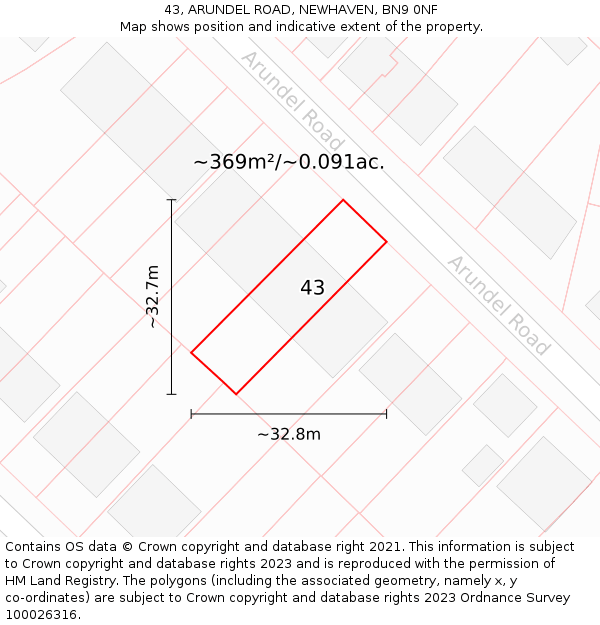 43, ARUNDEL ROAD, NEWHAVEN, BN9 0NF: Plot and title map