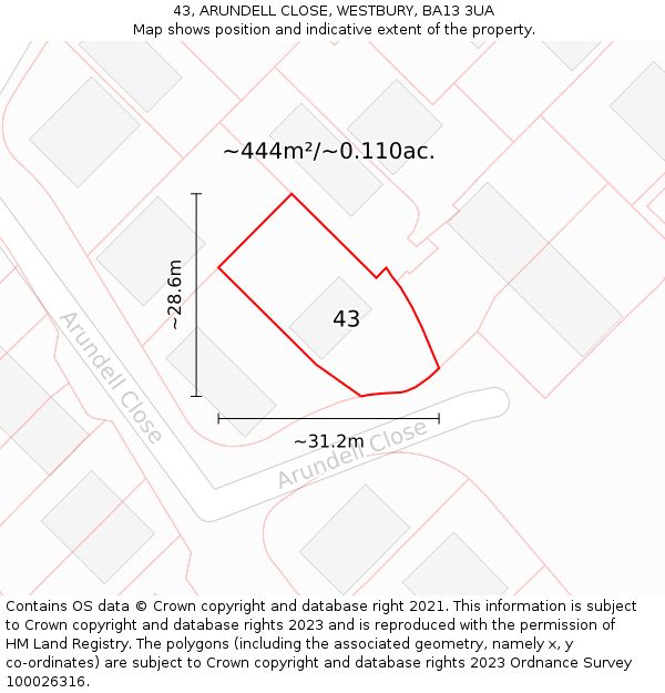 43, ARUNDELL CLOSE, WESTBURY, BA13 3UA: Plot and title map