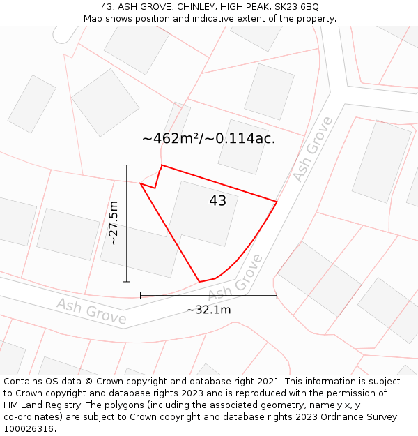 43, ASH GROVE, CHINLEY, HIGH PEAK, SK23 6BQ: Plot and title map