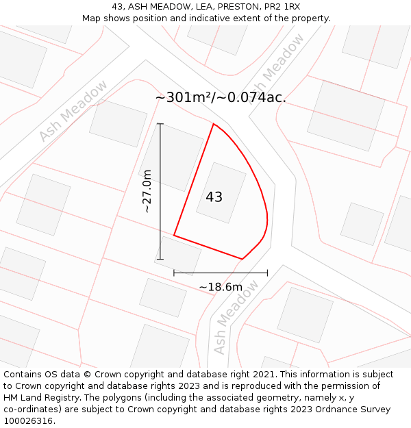 43, ASH MEADOW, LEA, PRESTON, PR2 1RX: Plot and title map