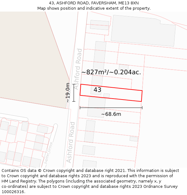 43, ASHFORD ROAD, FAVERSHAM, ME13 8XN: Plot and title map