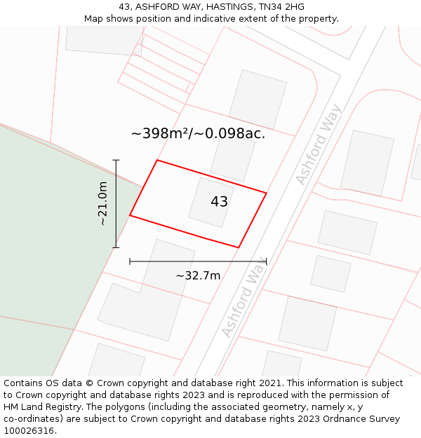 43, ASHFORD WAY, HASTINGS, TN34 2HG: Plot and title map