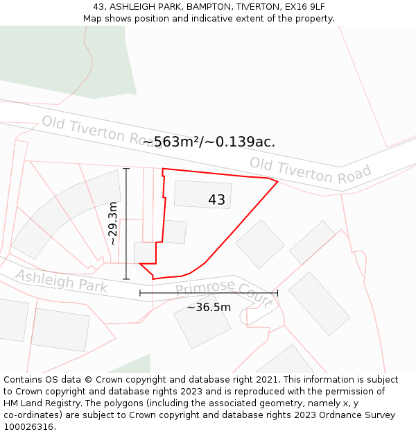 43, ASHLEIGH PARK, BAMPTON, TIVERTON, EX16 9LF: Plot and title map