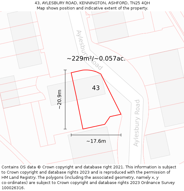 43, AYLESBURY ROAD, KENNINGTON, ASHFORD, TN25 4QH: Plot and title map