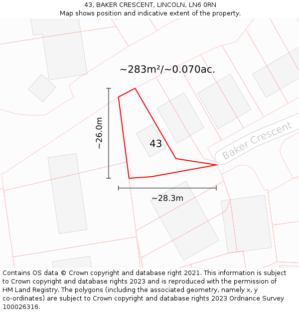 43, BAKER CRESCENT, LINCOLN, LN6 0RN: Plot and title map