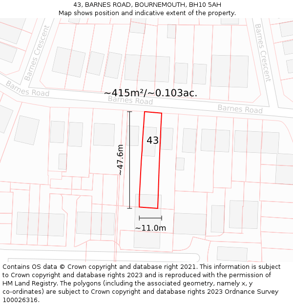 43, BARNES ROAD, BOURNEMOUTH, BH10 5AH: Plot and title map