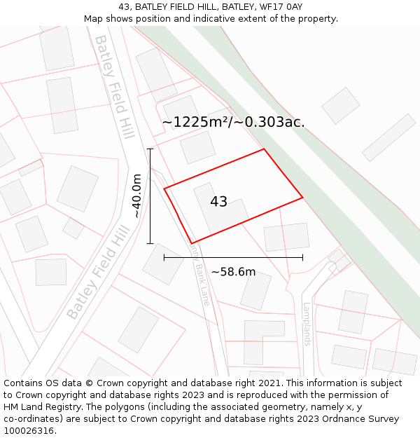 43, BATLEY FIELD HILL, BATLEY, WF17 0AY: Plot and title map