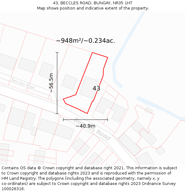 43, BECCLES ROAD, BUNGAY, NR35 1HT: Plot and title map