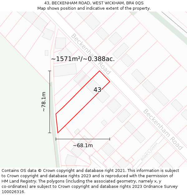 43, BECKENHAM ROAD, WEST WICKHAM, BR4 0QS: Plot and title map