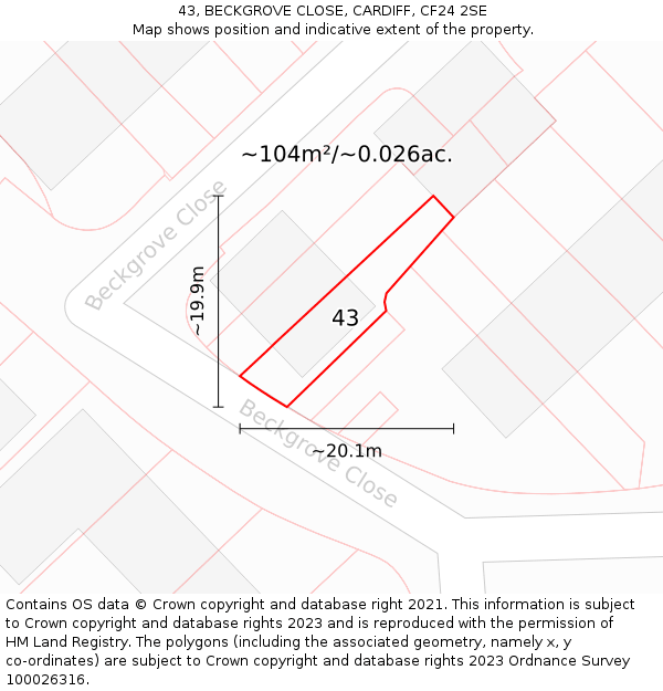 43, BECKGROVE CLOSE, CARDIFF, CF24 2SE: Plot and title map