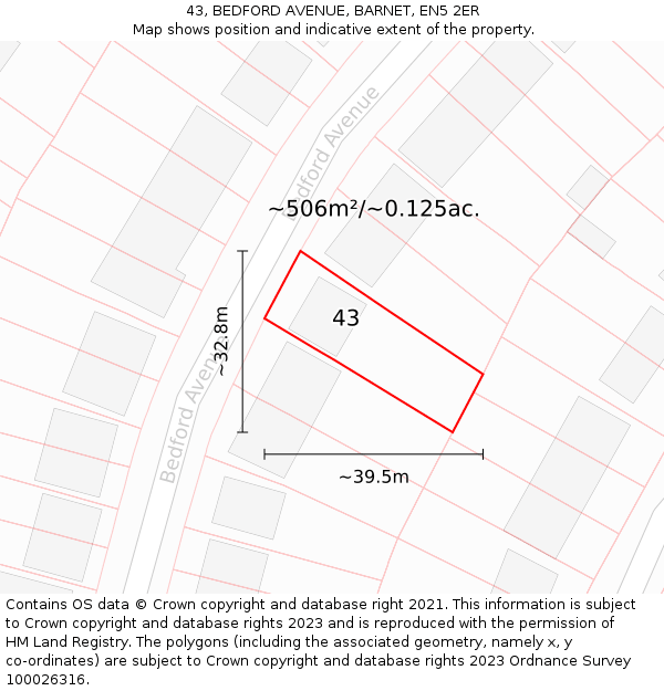 43, BEDFORD AVENUE, BARNET, EN5 2ER: Plot and title map