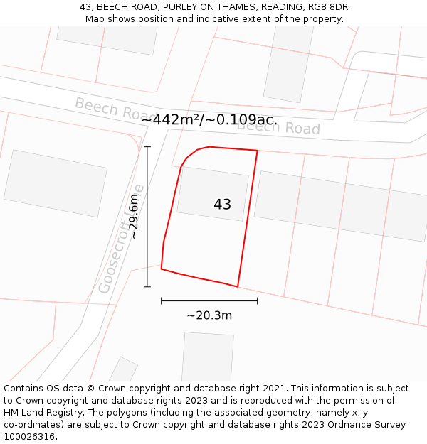 43, BEECH ROAD, PURLEY ON THAMES, READING, RG8 8DR: Plot and title map