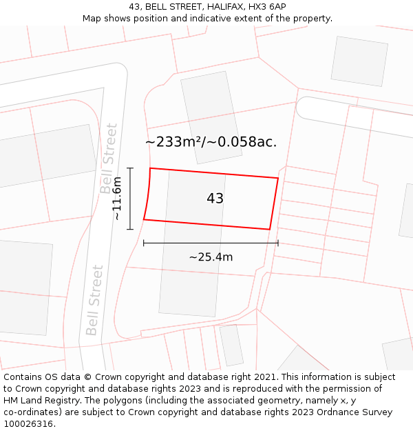 43, BELL STREET, HALIFAX, HX3 6AP: Plot and title map