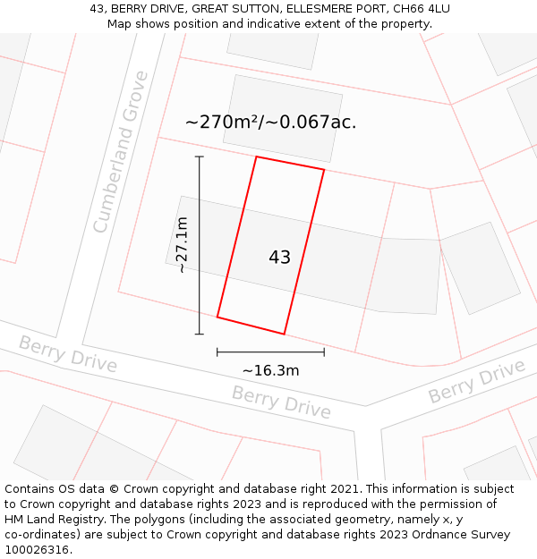 43, BERRY DRIVE, GREAT SUTTON, ELLESMERE PORT, CH66 4LU: Plot and title map