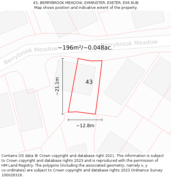 43, BERRYBROOK MEADOW, EXMINSTER, EXETER, EX6 8UB: Plot and title map