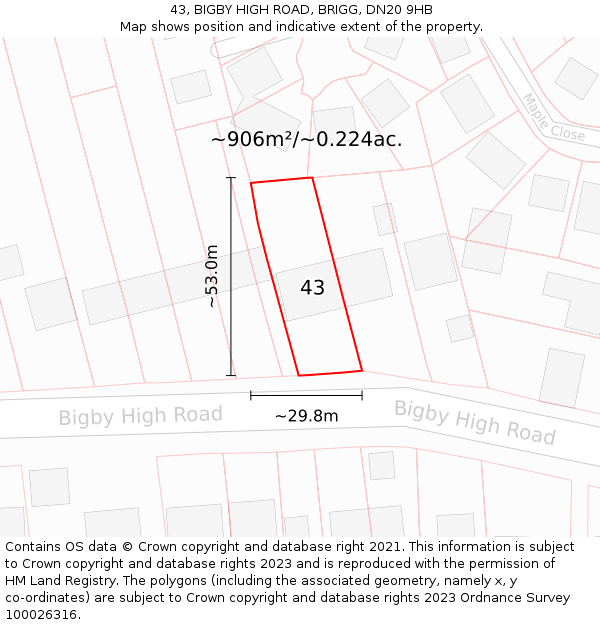 43, BIGBY HIGH ROAD, BRIGG, DN20 9HB: Plot and title map