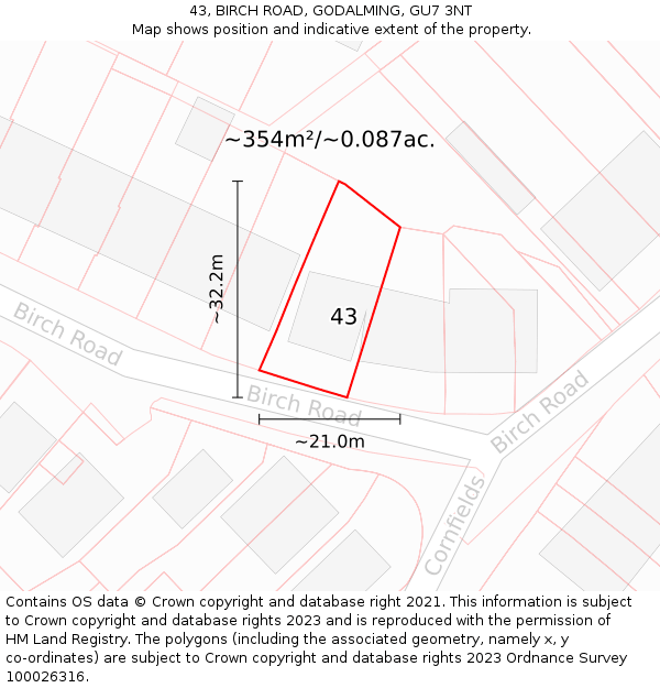 43, BIRCH ROAD, GODALMING, GU7 3NT: Plot and title map