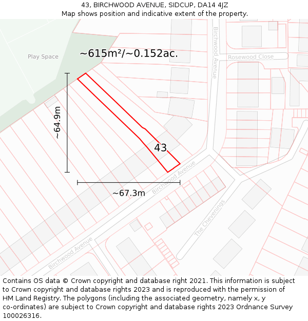 43, BIRCHWOOD AVENUE, SIDCUP, DA14 4JZ: Plot and title map